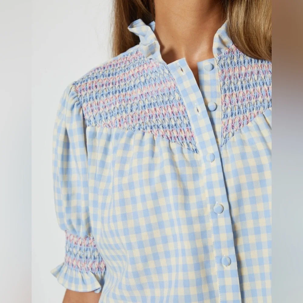 The Shirt by Rochelle Behrens Blue and Yellow Gingham Blouse - Picture 3 of 11